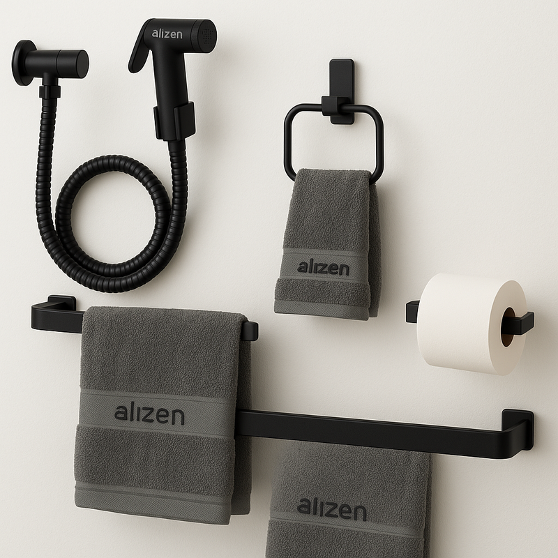 Kit De Banheiro Preto Com Ducha Higiênica - Porta Toalhas