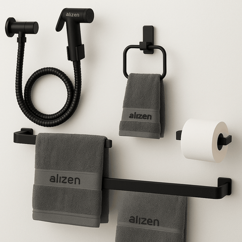 Kit De Banheiro Preto Com Ducha Higiênica - Porta Toalhas