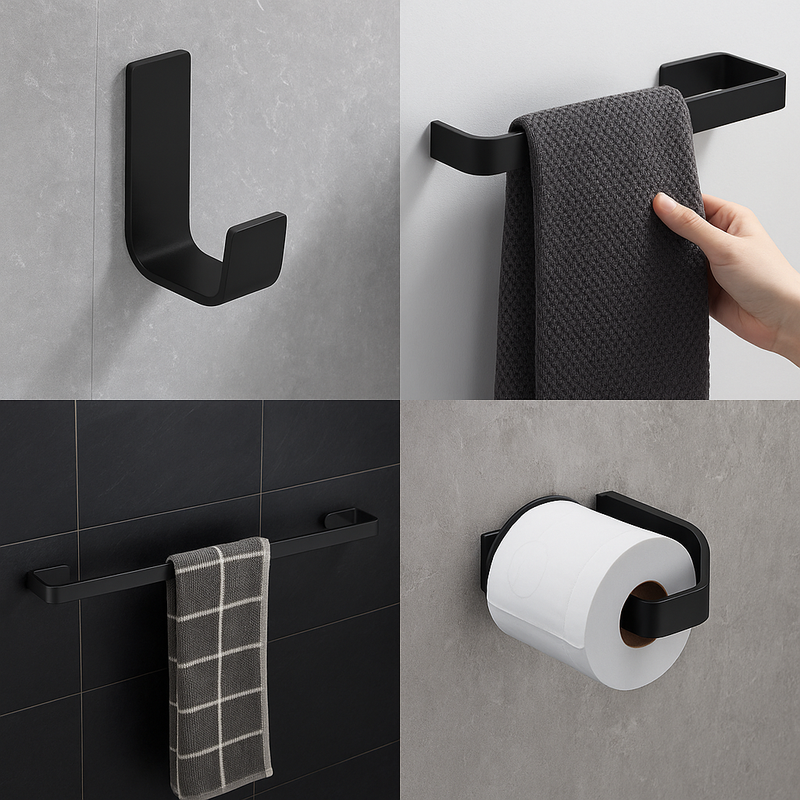 Kit De Banheiro Preto Com Ducha Higiênica - Porta Toalhas