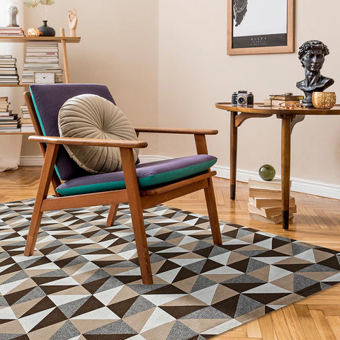 Tapete de Quarto Grande Jacquard - Geométrico Bege