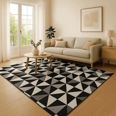Tapete de Quarto Grande Jacquard - Geométrico Bege